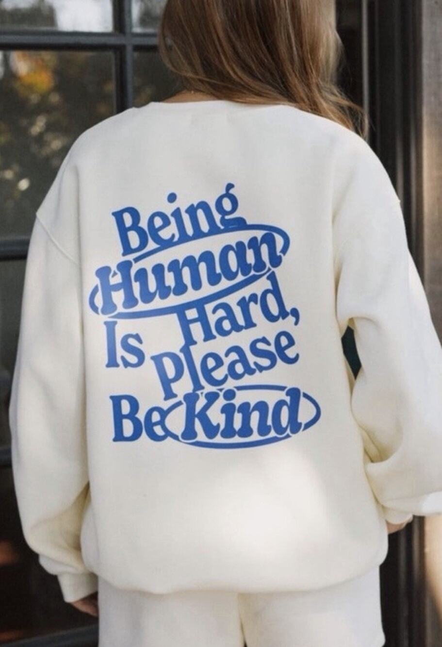 The Mayfair Group Sweatshirt •S/M• Cream Being Human is Hard, Please Be Kind